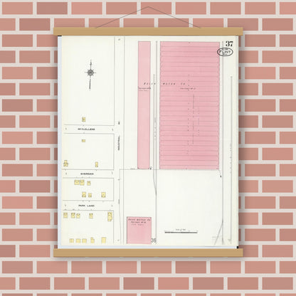Old map wall art mockup — magnetic wood frame on brick wall — Sanborn Fire Insurance Map from Flint, Genesee County, Michigan (1909), Sheet #0037