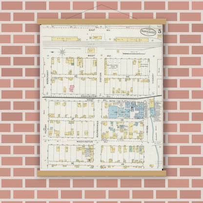 Old map wall art mockup — magnetic wood frame on brick wall — Sanborn Fire Insurance Map from Kankakee, Kankakee County, Illinois (1887), Sheet #0005