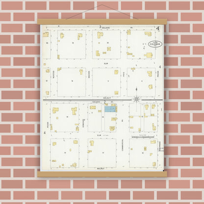 Old map wall art mockup — magnetic wood frame on brick wall — Sanborn Fire Insurance Map from Coleman, Coleman County, Texas (1898), Sheet #0004