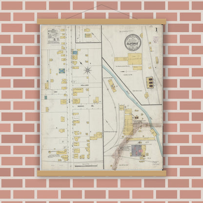Old map wall art mockup — magnetic wood frame on brick wall — Sanborn Fire Insurance Map from Old Forge, Luzerne County, Pennsylvania (1903), Sheet #0001
