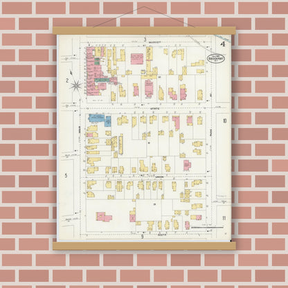 Old map wall art mockup — magnetic wood frame on brick wall — Sanborn Fire Insurance Map from Brockport, Monroe County, New York (1904), Sheet #0004