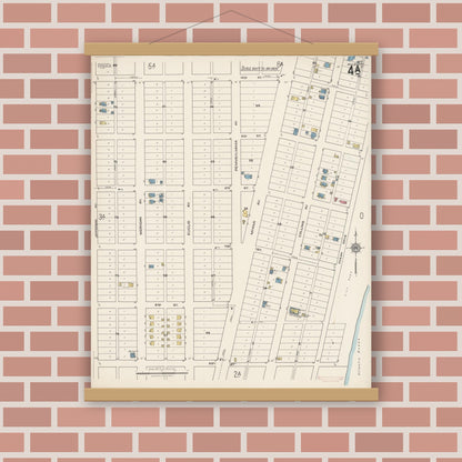 Old map wall art mockup — magnetic wood frame on brick wall — Sanborn Fire Insurance Map from Miami Beach, Dade County, Florida (1921), Sheet #0004