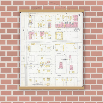 Old map wall art mockup — magnetic wood frame on brick wall — Sanborn Fire Insurance Map from Watseka, Iroquois County, Illinois (1905), Sheet #0002