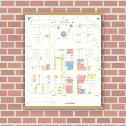 Old map wall art mockup — magnetic wood frame on brick wall — Sanborn Fire Insurance Map from Stanton, Martin County, Texas (1935), Sheet #0002