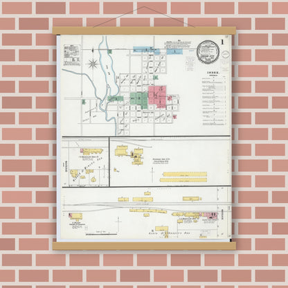 Old map wall art mockup — magnetic wood frame on brick wall — Sanborn Fire Insurance Map from Carson City, Montcalm County, Michigan (1900) - Complete Map Set