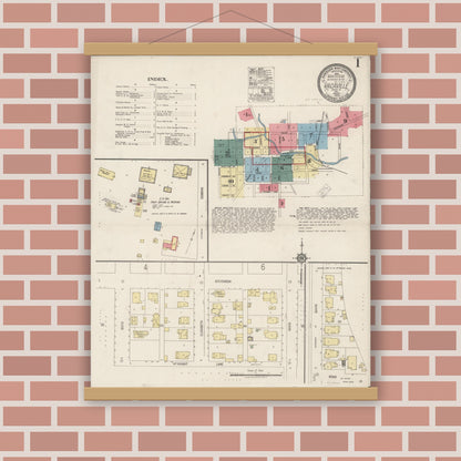 Old map wall art mockup — magnetic wood frame on brick wall — Sanborn Fire Insurance Map from Vacaville, Solano County, California (1920) - Complete Map Set