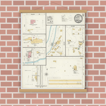 Old map wall art mockup — magnetic wood frame on brick wall — Sanborn Fire Insurance Map from Pemberville, Wood County, Ohio (1900) - Complete Map Set