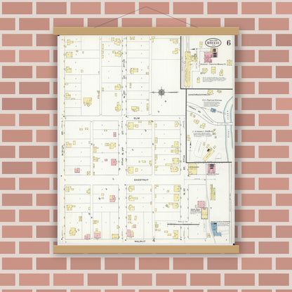 Old map wall art mockup — magnetic wood frame on brick wall — Sanborn Fire Insurance Map from Breese, Clinton County, Illinois (1909), Sheet #0006