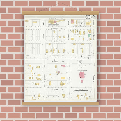 Old map wall art mockup — magnetic wood frame on brick wall — Sanborn Fire Insurance Map from Willmar, Kandiyohi County, Minnesota (1909), Sheet #0005