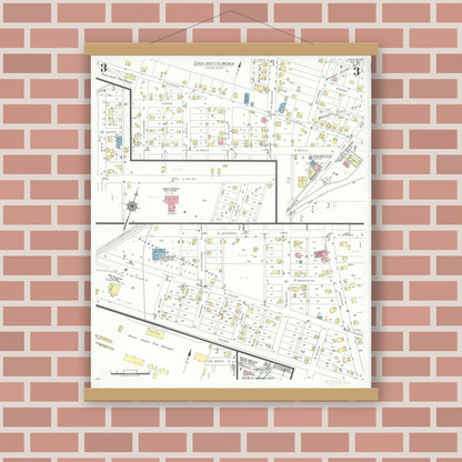 Old map wall art mockup — magnetic wood frame on brick wall — Sanborn Fire Insurance Map from Osgood, Ripley County, Indiana (1941), Sheet #0003