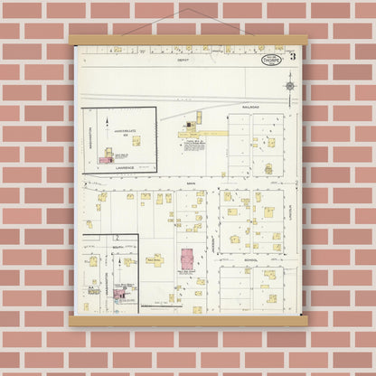 Old map wall art mockup — magnetic wood frame on brick wall — Sanborn Fire Insurance Map from Thorpe, Clark County, Wisconsin (1916), Sheet #0003