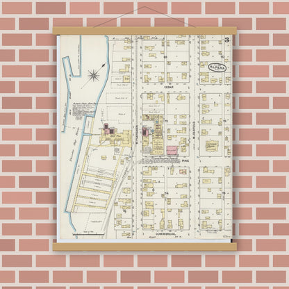 Old map wall art mockup — magnetic wood frame on brick wall — Sanborn Fire Insurance Map from Alpena, Alpena County, Michigan (1890), Sheet #0003