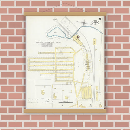 Old map wall art mockup — magnetic wood frame on brick wall — Sanborn Fire Insurance Map from Gilmer, Upshur County, Texas (1902), Sheet #0003