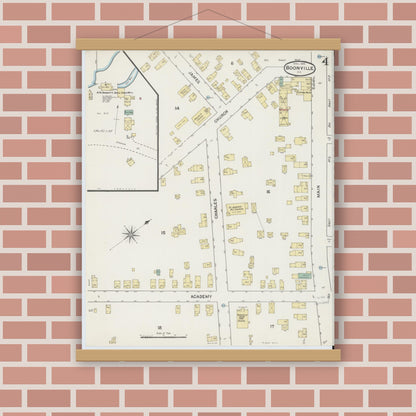 Old map wall art mockup — magnetic wood frame on brick wall — Sanborn Fire Insurance Map from Boonville, Oneida County, New York (1890), Sheet #0004