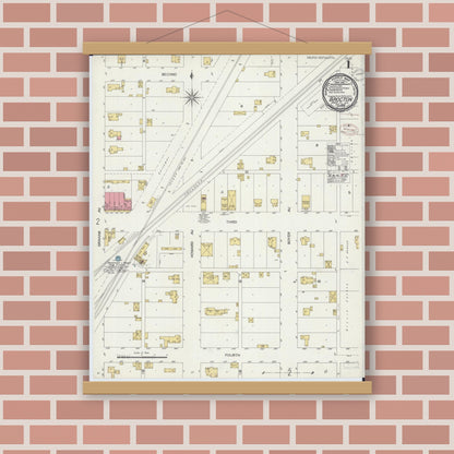 Old map wall art mockup — magnetic wood frame on brick wall — Sanborn Fire Insurance Map from Brockton, Edgar County, Illinois (1899) - Complete Map Set