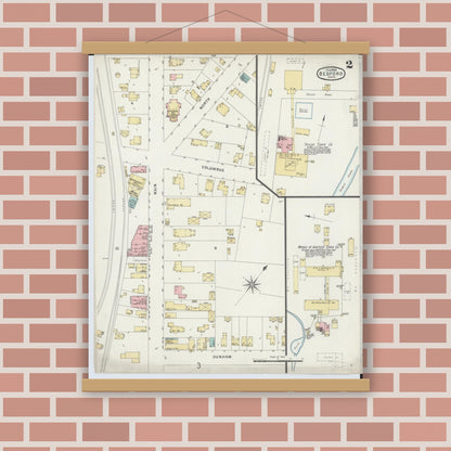 Old map wall art mockup — magnetic wood frame on brick wall — Sanborn Fire Insurance Map from Bedford, Cuyahoga County, Ohio (1896), Sheet #0002