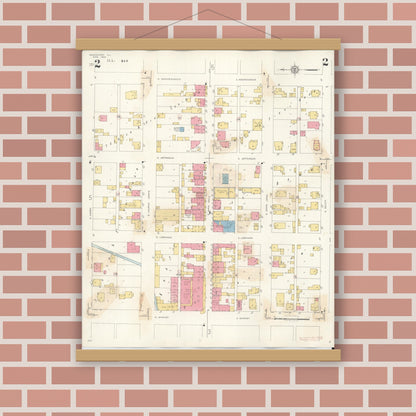 Old map wall art mockup — magnetic wood frame on brick wall — Sanborn Fire Insurance Map from Mascoutah, Saint Clair County, Illinois (1942), Sheet #0002