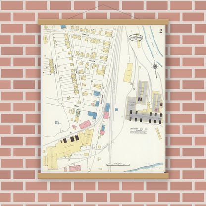 Old map wall art mockup — magnetic wood frame on brick wall — Sanborn Fire Insurance Map from Duncannon, Perry County, Pennsylvania (1911), Sheet #0002