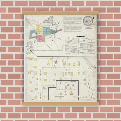 Old map wall art mockup — magnetic wood frame on brick wall — Sanborn Fire Insurance Map from Randolph, Cattaraugus County, New York (1913) - Complete Map Set