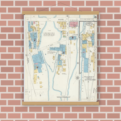 Old map wall art mockup — magnetic wood frame on brick wall — Sanborn Fire Insurance Map from Batavia, Kane County, Illinois (1897), Sheet #0008