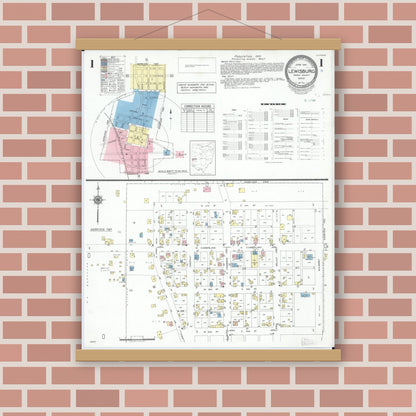 Old map wall art mockup — magnetic wood frame on brick wall — Sanborn Fire Insurance Map from Lewisburg, Preble County, Ohio (1951) - Complete Map Set