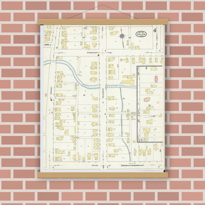 Old map wall art mockup — magnetic wood frame on brick wall — Sanborn Fire Insurance Map from Galion, Crawford County, Ohio (1913), Sheet #0004