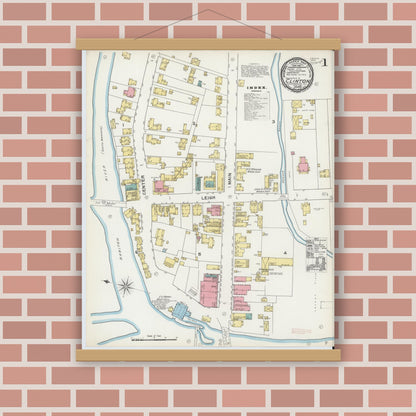 Old map wall art mockup — magnetic wood frame on brick wall — Sanborn Fire Insurance Map from Clinton, Hunterdon County, New Jersey (1892) - Complete Map Set