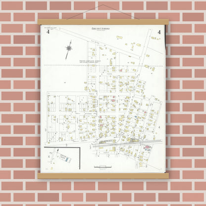 Old map wall art mockup — magnetic wood frame on brick wall — Sanborn Fire Insurance Map from Mount Sterling, Madison County, Ohio (1940), Sheet #0004