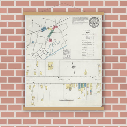 Old map wall art mockup — magnetic wood frame on brick wall — Sanborn Fire Insurance Map from Easthampton, Suffolk County, New York (1909) - Complete Map Set