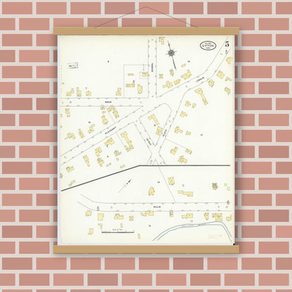 Old map wall art mockup — magnetic wood frame on brick wall — Sanborn Fire Insurance Map from Upton, Worcester County, Massachusetts (1910), Sheet #0005