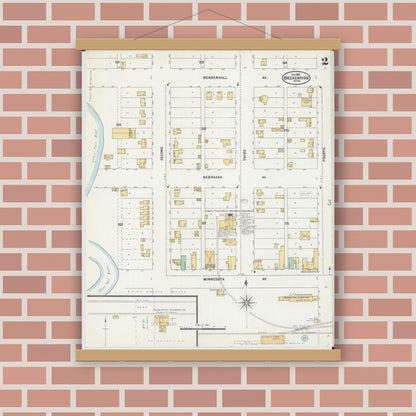 Old map wall art mockup — magnetic wood frame on brick wall — Sanborn Fire Insurance Map from Breckenridge, Wilkin County, Minnesota (1898), Sheet #0002