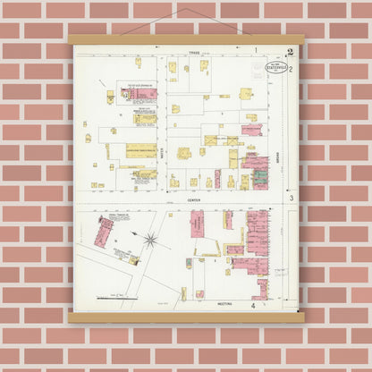 Old map wall art mockup — magnetic wood frame on brick wall — Sanborn Fire Insurance Map from Statesville, Iredell County, North Carolina (1900), Sheet #0002