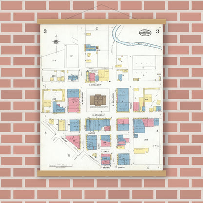 Old map wall art mockup — magnetic wood frame on brick wall — Sanborn Fire Insurance Map from Brownwood, Brown County, Texas (1923), Sheet #0003
