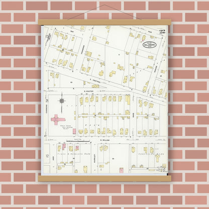 Old map wall art mockup — magnetic wood frame on brick wall — Sanborn Fire Insurance Map from Delaware, Delaware County, Ohio (1911), Sheet #0022
