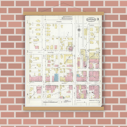 Old map wall art mockup — magnetic wood frame on brick wall — Sanborn Fire Insurance Map from Murphysboro, Jackson County, Illinois (1914), Sheet #0003