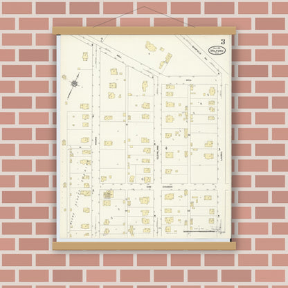 Old map wall art mockup — magnetic wood frame on brick wall — Sanborn Fire Insurance Map from Milford, Clermont And Hamilton County, Ohio (1911), Sheet #0003
