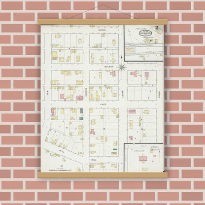 Old map wall art mockup — magnetic wood frame on brick wall — Sanborn Fire Insurance Map from Horicon, Dodge County, Wisconsin (1894), Sheet #0002