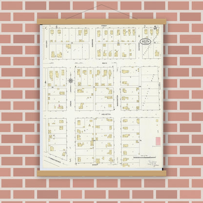Old map wall art mockup — magnetic wood frame on brick wall — Sanborn Fire Insurance Map from Delta, Fulton County, Ohio (1905), Sheet #0009