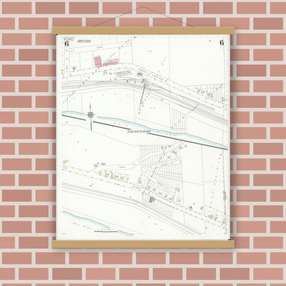 Old map wall art mockup — magnetic wood frame on brick wall — Sanborn Fire Insurance Map from Cleves, Hamilton County, Ohio (1938), Sheet #0006