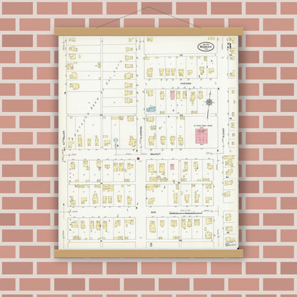Old map wall art mockup — magnetic wood frame on brick wall — Sanborn Fire Insurance Map from Wabash, Wabash County, Indiana (1910), Sheet #0003
