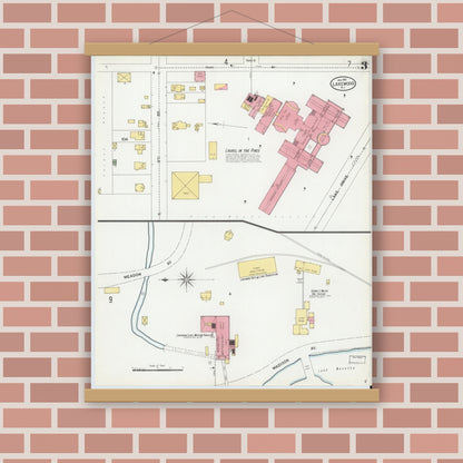 Old map wall art mockup — magnetic wood frame on brick wall — Sanborn Fire Insurance Map from Lakewood, Ocean County, New Jersey (1901), Sheet #0003