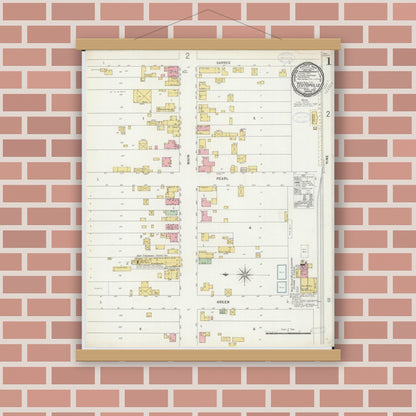 Old map wall art mockup — magnetic wood frame on brick wall — Sanborn Fire Insurance Map from Teutopolis, Effingham County, Illinois (1898), Sheet #0001