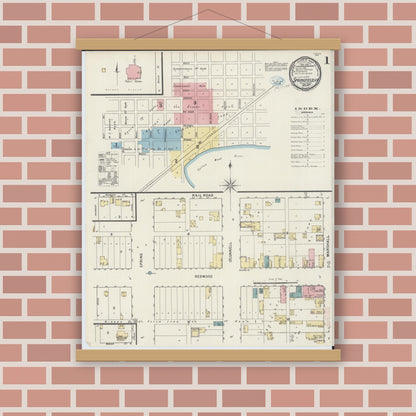 Old map wall art mockup — magnetic wood frame on brick wall — Sanborn Fire Insurance Map from Springfield, Brown County, Minnesota (1894) - Complete Map Set