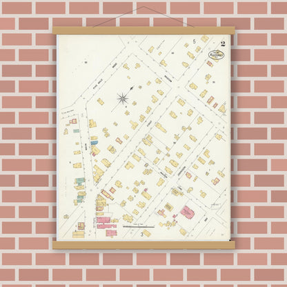 Old map wall art mockup — magnetic wood frame on brick wall — Sanborn Fire Insurance Map from Allegany, Cattaraugus County, New York (1907), Sheet #0002