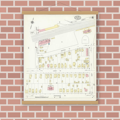 Old map wall art mockup — magnetic wood frame on brick wall — Sanborn Fire Insurance Map from Oneida, Madison County, New York (1914), Sheet #0006