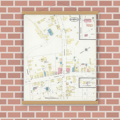 Old map wall art mockup — magnetic wood frame on brick wall — Sanborn Fire Insurance Map from Schleisingerville, Washington County, Wisconsin (1913), Sheet #0002