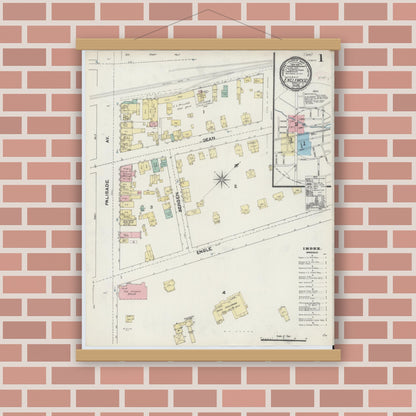 Old map wall art mockup — magnetic wood frame on brick wall — Sanborn Fire Insurance Map from Englewood, Bergen County, New Jersey (1890) - Complete Map Set