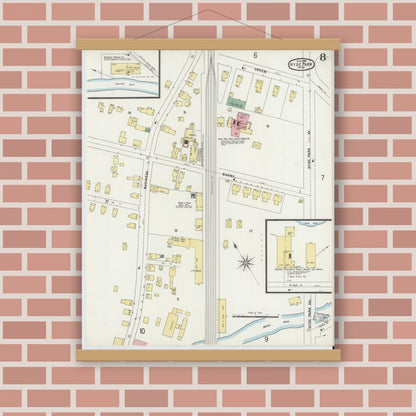 Old map wall art mockup — magnetic wood frame on brick wall — Sanborn Fire Insurance Map from Hyde Park, Norfolk County, Massachusetts (1896), Sheet #0008