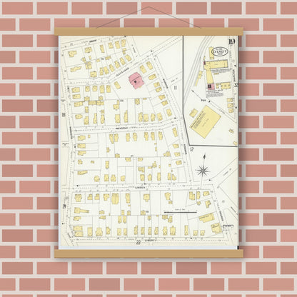Old map wall art mockup — magnetic wood frame on brick wall — Sanborn Fire Insurance Map from Everett, Middlesex County, Massachusetts (1903), Sheet #0019