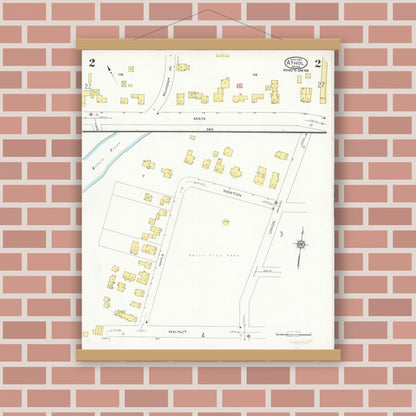Old map wall art mockup — magnetic wood frame on brick wall — Sanborn Fire Insurance Map from Athol, Worcester County, Massachusetts (1936), Sheet #0002